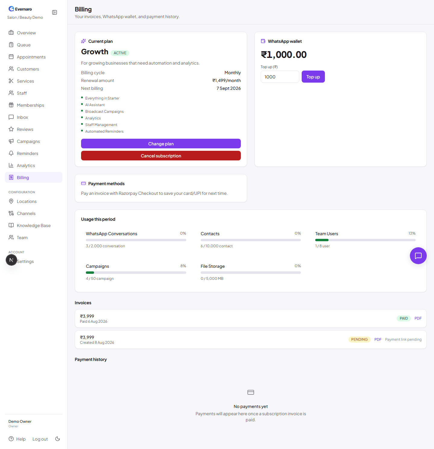 Plans and subscription