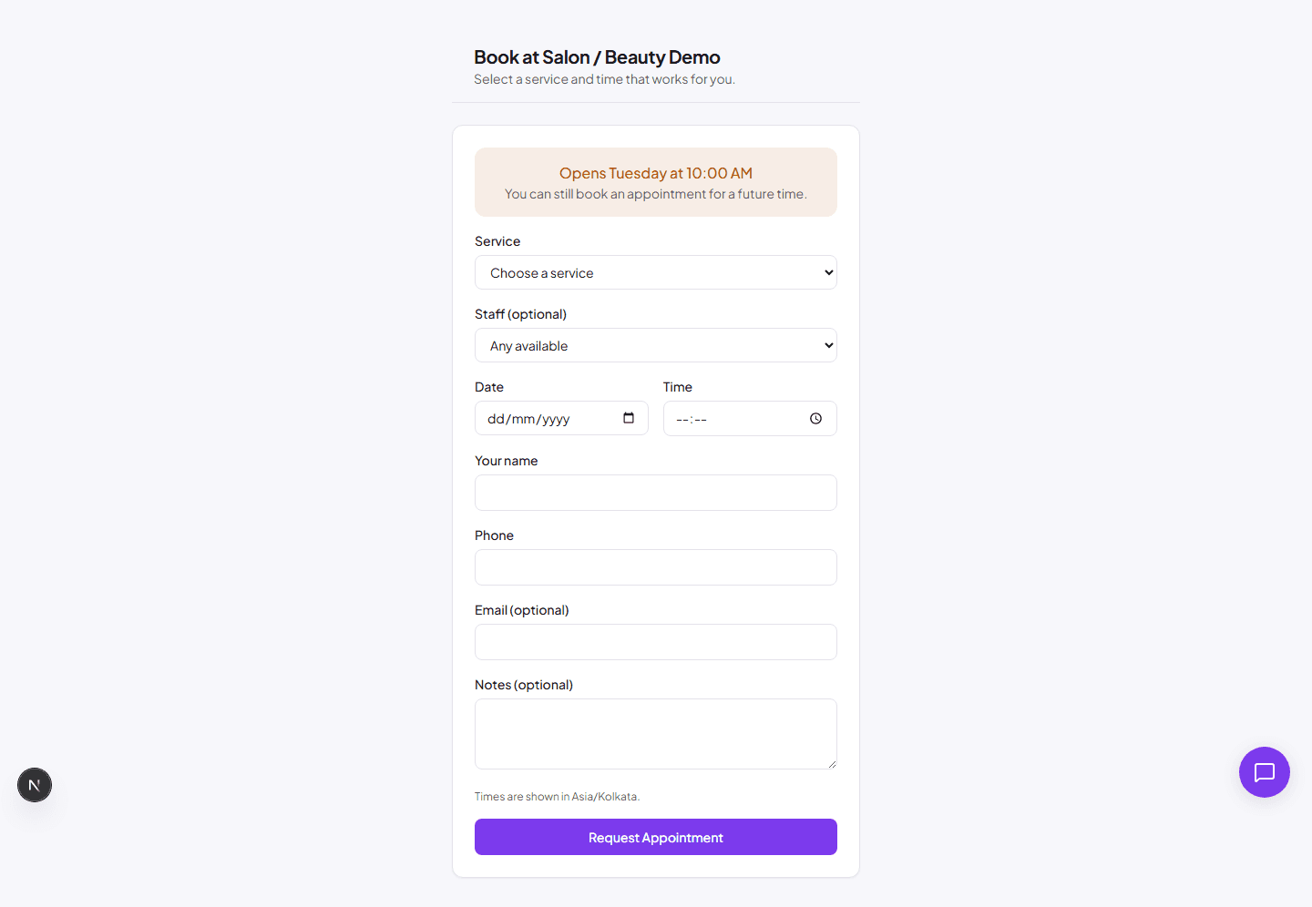 Your public booking page
